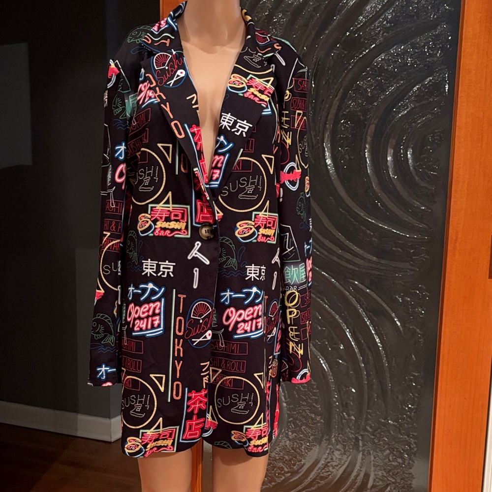 SHEIN Black Neon Graphic Blazer